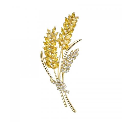 Crystal Brooch, Zinc Alloy, with Crystal, Wheat, fashion jewelry & for woman & with rhinestone, golden 