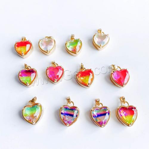 Cubic Zirconia Brass Pendants, Heart, gold color plated, DIY & micro pave cubic zirconia 