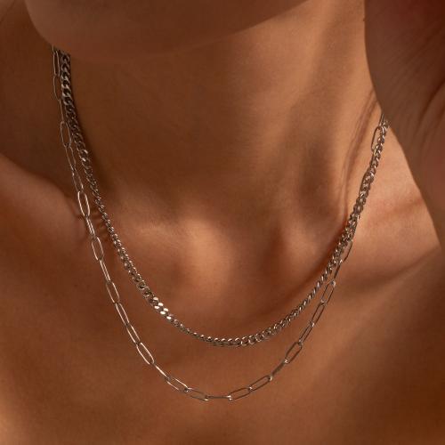 Multi слой ожерелье, Нержавеющая сталь 304, Другое покрытие, ювелирные изделия моды & многослойный, серебряный, продается PC