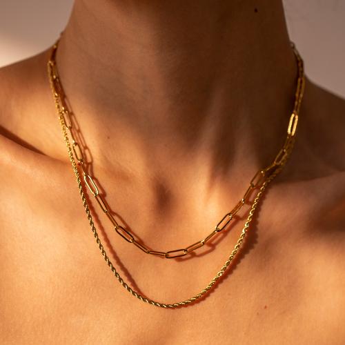 Multi слой ожерелье, Нержавеющая сталь 304, Другое покрытие, Двойной слой & ювелирные изделия моды, золотой, продается PC