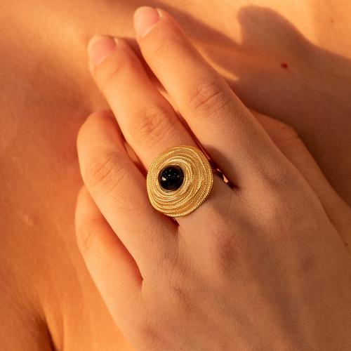 ジェムス トーンのステンレス鋼の指環, 304ステンレススチール, とともに めのう, ラウンド形, メッキ, ファッションジュエリー, ゴールド, Ring inner .81cm, 売り手 パソコン