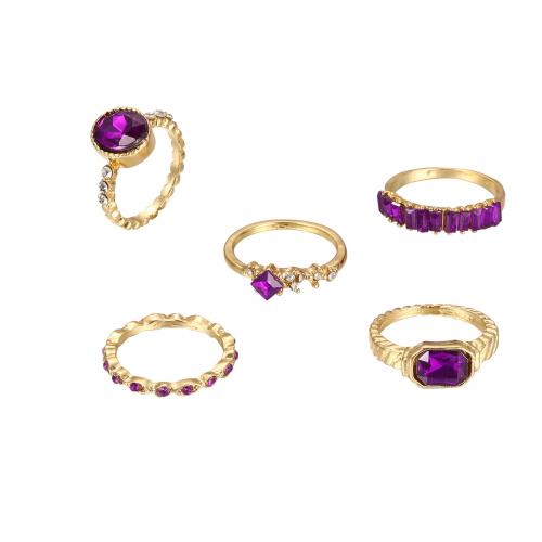 Zinc Alloy Ring Set, with Crystal, 5 pieces & fashion jewelry & for woman 