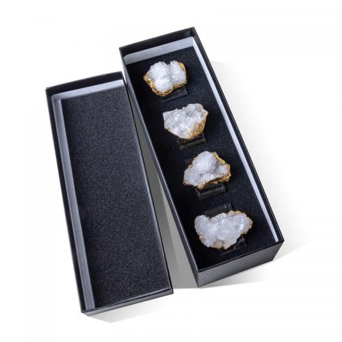 Napkin Ring, Ice Quartz Agate, with paper box & Gold Foil & Crystal, irregular, druzy style, mixed colors, Crystal agate 3-5cm,Napkin Ring 48*48*30mm 