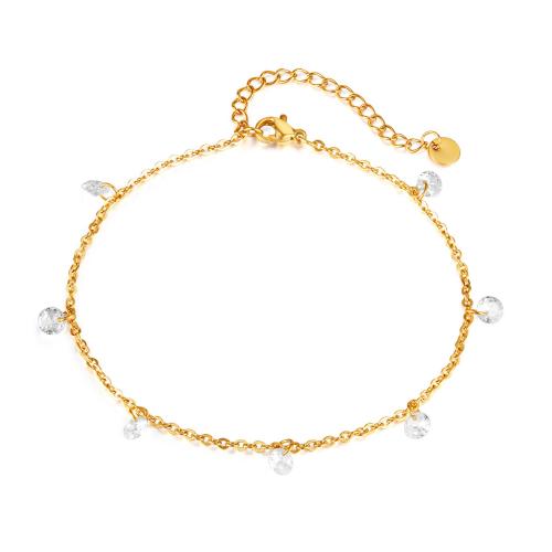 Stainless Steel Anklets Jewelry, 304 Stainless Steel, with 6cm extender chain, fashion jewelry & micro pave cubic zirconia & for woman, gold Approx 22 cm 