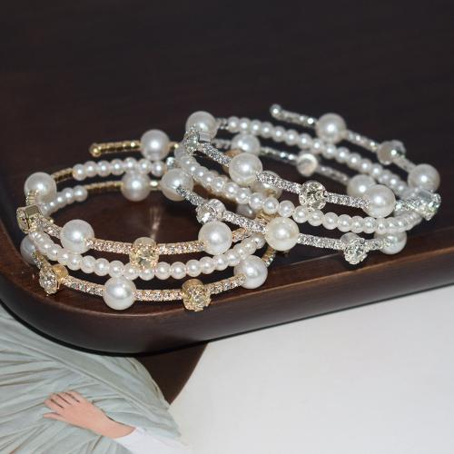 Rhinestone Zinc Alloy Bangle, with Plastic Pearl, fashion jewelry & for woman & with rhinestone 55mm 