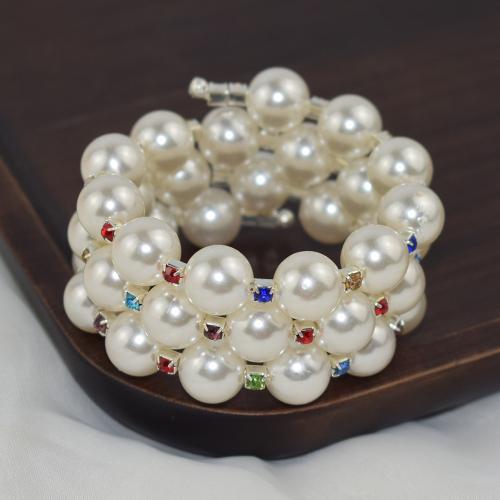 bracelet en alliage zinc à stras ,, alliage de zinc, avec perle de plastique, Placage, bijoux de mode & pour femme & avec strass, blanc 5.5cm 3.1cm, Vendu par PC