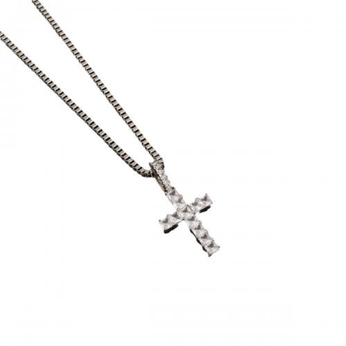 Titanium Steel Necklace, with Brass, Cross, plated, Unisex & micro pave cubic zirconia Approx 18 Inch 