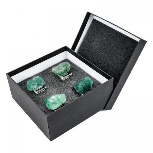 Servilletero, Fluorita verde, con caja de papel & Cristal, Irregular, verde, Green Fluorite 3-5cm,Napkin Ring 48*48*30mm, 4PCs/Caja, Vendido por Caja[