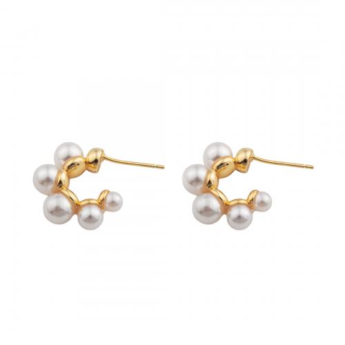 Sterling Silver Pearl Drop Earring, 925 Sterling Silver, with Plastic Pearl, high quality plated, fashion jewelry & for woman 