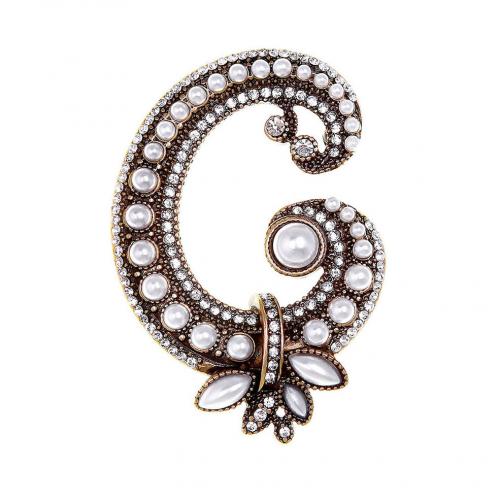 Zinc Alloy Jewelry Brooch, with Plastic Pearl, Alphabet Letter, plated, for woman & with rhinestone 