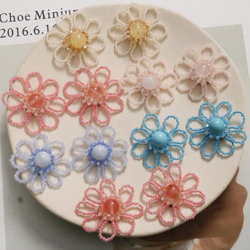 DIY Hair Flowers, Seedbead, with Natural Stone 40mm 