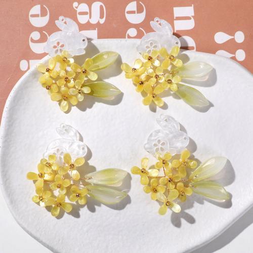 DIY Hair Flowers, Acrylic, with Glass Beads, yellow 