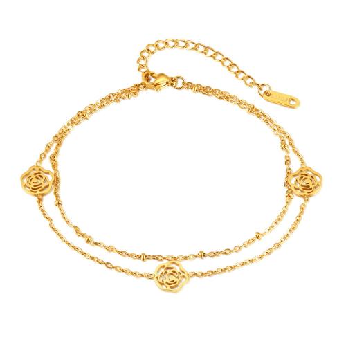 Stainless Steel Anklets Jewelry, 304 Stainless Steel, with 6cm extender chain, Double Layer & fashion jewelry & for woman, gold Approx 21.5 cm 