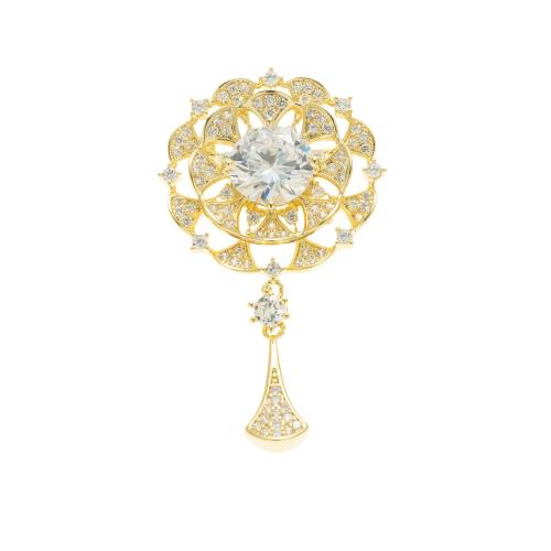 Cubic Zirconia Brooch, Brass, Flower, fashion jewelry & micro pave cubic zirconia & for woman & hollow 