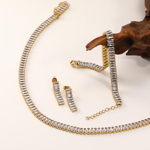 Titanium Steel Jewelry Set, Stud Earring & bracelet & necklace, Vacuum Ion Plating, for woman Bracelet - length 18* tail chain 3CM, necklace length 38* tail chain 5CM, stud width -5.8mm 