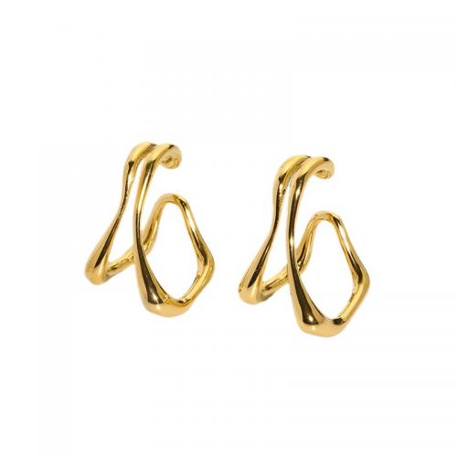 304 Edelstahl Ohrring Manschette, Geometrisches Muster, 18K vergoldet, Modeschmuck & für Frau, 19x30mm, verkauft von Paar