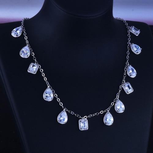 Brass Cubic Zirconia Necklace, with Cubic Zirconia, with 5cm extender chain, platinum plated, fashion jewelry & for woman, clear Approx 40 cm 