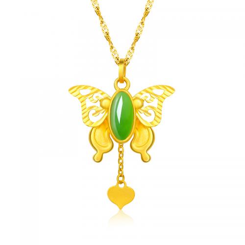 Glass Brass Pendants, with Glass, Butterfly, gold color plated, fashion jewelry & DIY, green [