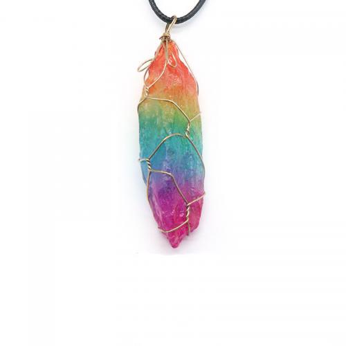 Natural Quartz Pendants, with Brass, irregular, gold color plated, DIY, multi-colored mm mm mm 