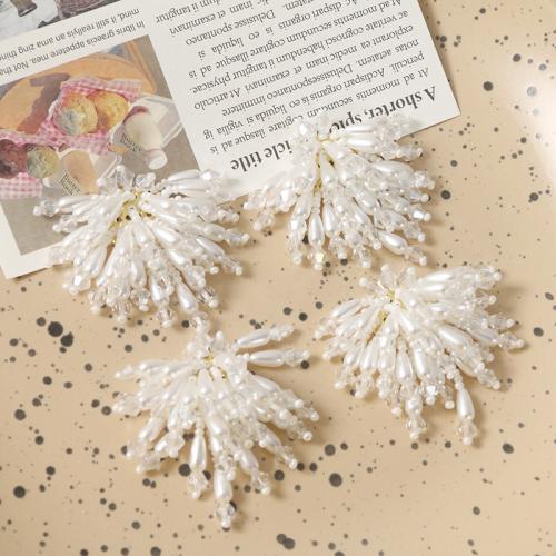 Hair Stick Findings, ABS Plastic Pearl, with Crystal, Flower, DIY, white 