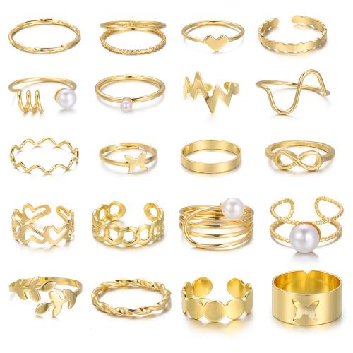 Zinc Alloy Ring Set, with Plastic Pearl, 20 pieces & fashion jewelry & for woman, gold 