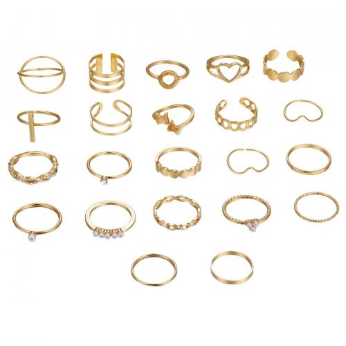 Zinc Alloy Ring Set, with Crystal & Plastic Pearl, 22 pieces & fashion jewelry & for woman, gold 