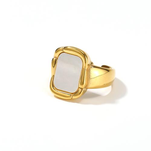 Titanium Steel Finger Ring, with White Shell, Vacuum Ion Plating, for woman, golden [