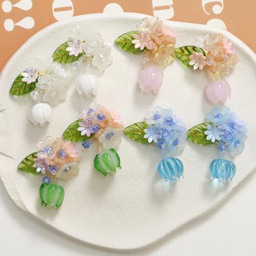 Hair Stick Findings, Lampwork, with Glass Beads & Crystal, Flower, DIY 