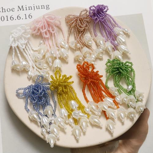 Hair Stick Findings, Glass Beads, with ABS Plastic Pearl, Flower, DIY 73mm 