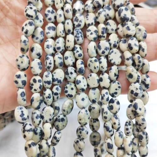 Dalmatinische Perlen, Dalmatiner, oval, DIY, weiß, 6x8mm, ca. 45PCs/Strang, verkauft von Strang