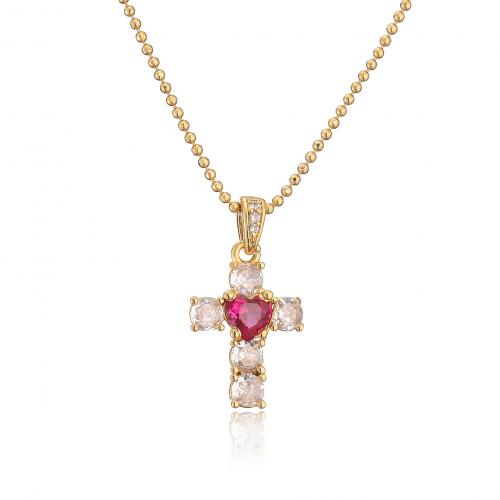 Brass Cubic Zirconia Necklace, Cross, plated & micro pave cubic zirconia & for woman 