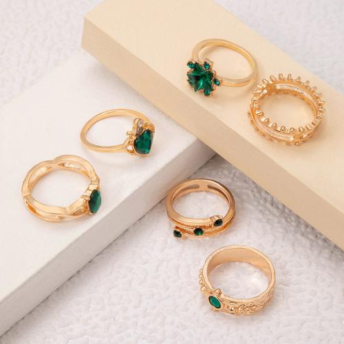 Zinc Alloy Ring Set, gold color plated, 6 pieces & for woman & with rhinestone, golden 