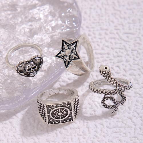 Zinc Alloy Ring Set, silver color plated, 4 pieces & fashion jewelry & for woman, silver color 