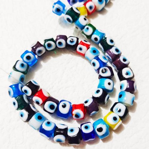 Böser Blick Lampwork Perlen, flache Runde, DIY & böser Blick- Muster & verschiedene Größen vorhanden, gemischte Farben, ca. 40PCs/Strang, verkauft von Strang[