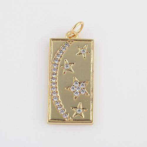 Cubic Zirconia Micro Pave Brass Pendant, Rectangle, gold color plated, DIY & micro pave cubic zirconia 