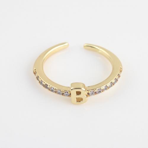 Cubic Zirconia Micro Pave Brass Finger Ring, Alphabet Letter, gold color plated & for woman 