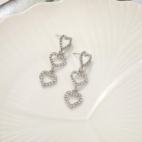 Crystal Drop Earring, Zinc Alloy, with Crystal, Heart, fashion jewelry & for woman & hollow, silver color 