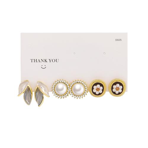 Zinc Alloy Earring Set, with Plastic Pearl, gold color plated & for woman & enamel & with rhinestone, earring length 10-30mm 