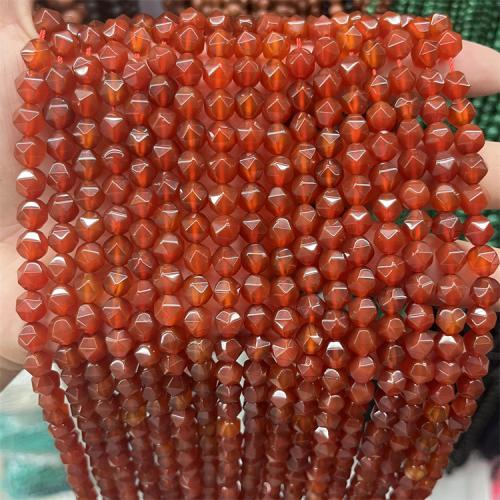 Natural Red Agate Beads, Diamond Shape, Star Cut Faceted & DIY, red, 8mm, Approx 