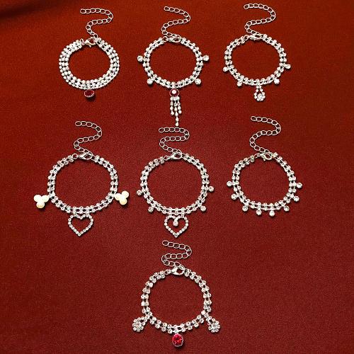 Iron Bracelets, with 5cm extender chain, fashion jewelry & for woman & with rhinestone, silver color Approx 13 cm [