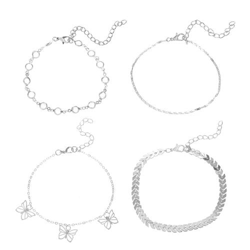 Zinc Alloy Anklet, plated, 4 pieces & fashion jewelry & for woman & with rhinestone 