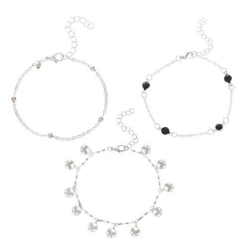 Zinc Alloy Anklet, three pieces & fashion jewelry & for woman & with rhinestone 