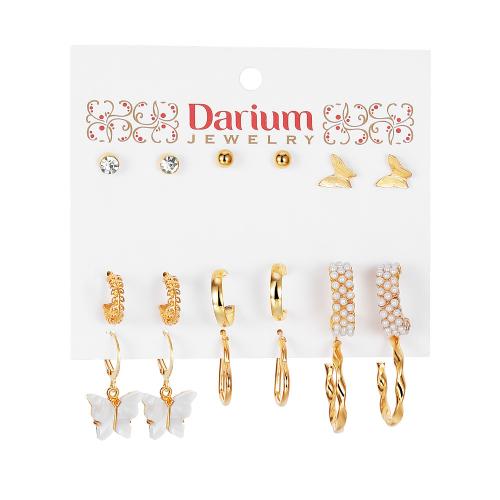 Zinc Alloy Earring Set, with Resin & Plastic Pearl, plated & for woman & with rhinestone, earring length  5-50mm 