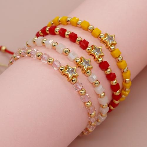 Crystal Bracelets, with Knot Cord & Rhinestone & Brass, Star, gold color plated, Adjustable & fashion jewelry & for woman Approx 28 cm 