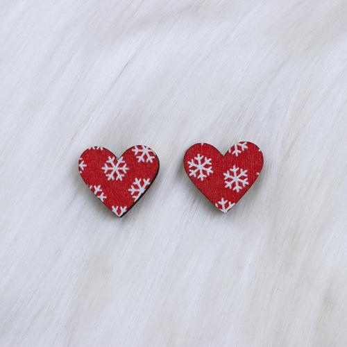 Christmas Earrings, Wood, Heart, printing, Christmas Design & fashion jewelry & for woman 