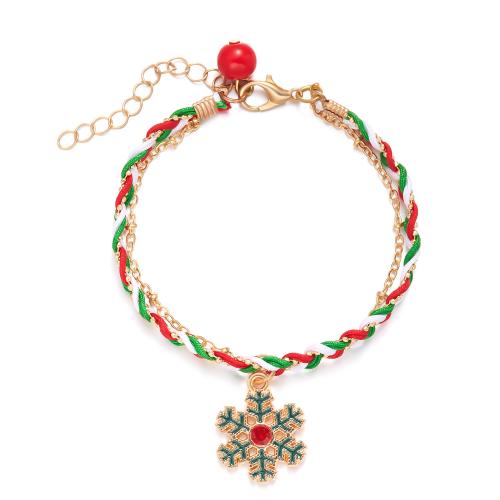Zinc Alloy Christmas Bracelet, with Polyester Cord, with 5cm extender chain, gold color plated & Christmas Design & fashion jewelry & for woman & enamel Approx 16 cm 