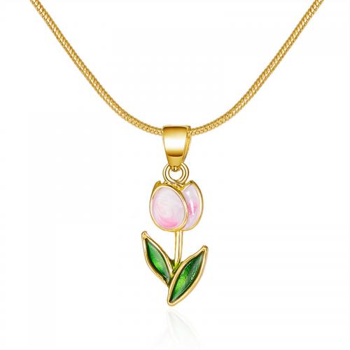 Zinc Alloy Necklace, with 5cm extender chain, Tulip, gold color plated, fashion jewelry & for woman & enamel cm 