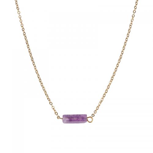 Collier de cristal naturel, Acier inoxydable 304, avec améthyste, avec 5cm chaînes de rallonge, Placage ionique sous vide, bijoux de mode & pour femme, violet Environ 45 cm, Vendu par PC
