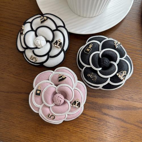 Cloth Brooch, Polyester, with Brass, Flower, fashion jewelry & for woman 85mm 