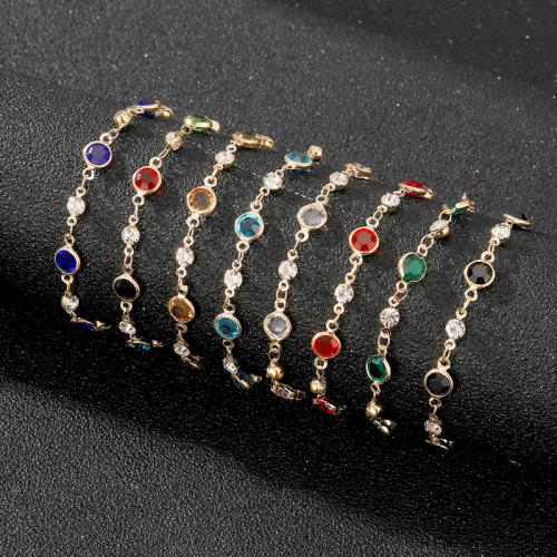 Zinc Alloy Crystal Bracelets, with Crystal, with 5cm extender chain, Flat Round, gold color plated, fashion jewelry & for woman Approx 17 cm [